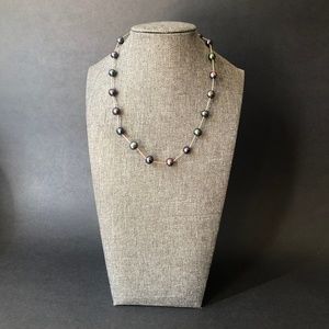 Vintage Peacock Color Pearl Necklace/ Deep Blue